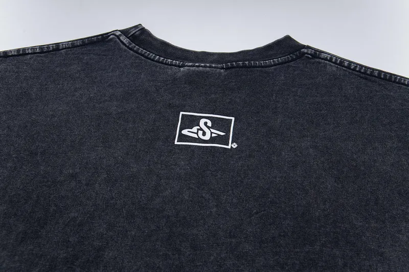 130💰S05# SAINT MICHAEL retro high street distressed vinTAGE short-sleeved T-shirt 11 washed black S,M,L,XL